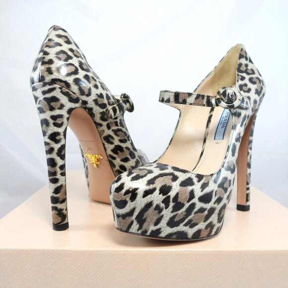 NIB$790 PRADA Vintage Collection Mary Jane Leopard Print Platform Pump Heels 36 - Picture 2 of 12